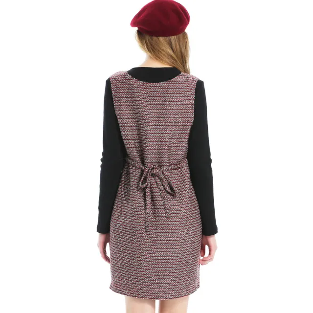 【Gennies 奇妮】立體織紋羊毛背心洋裝(紅灰C2A01)
