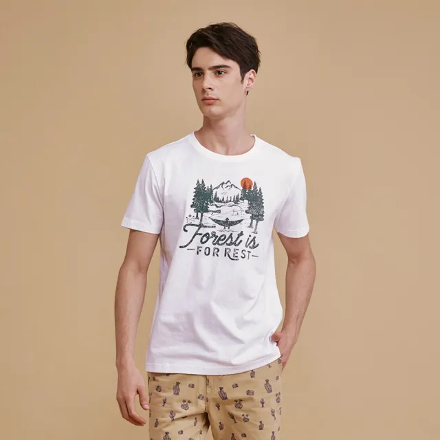 【JOHN HENRY】夕陽與森林短袖T恤-白