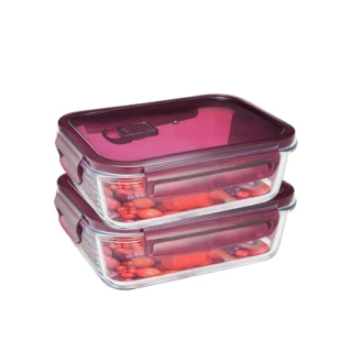【RELEA 物生物】耐熱玻璃可微波保鮮盒-紫蓋640ml(買一送一)