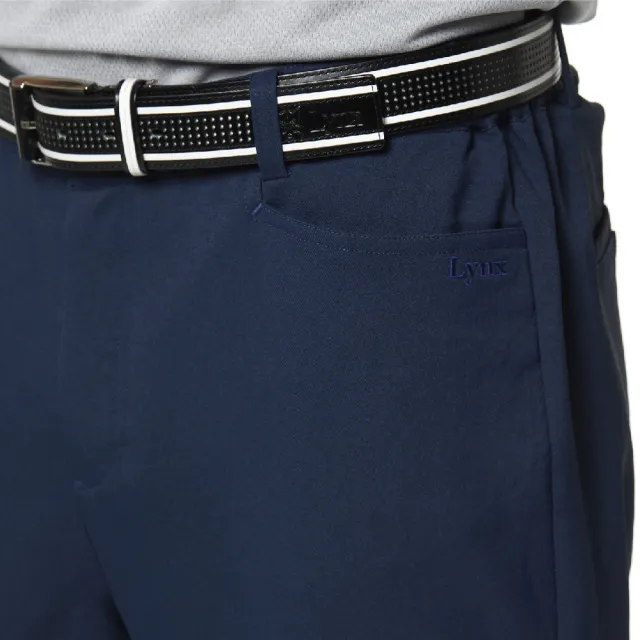 【Lynx Golf】男款日本進口布料基本版彈性舒適平口休閒長褲(深藍色)