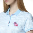【Lynx Golf】女款吸汗速乾羅紋配色滿版三角印花短袖POLO衫/高爾夫球衫(水藍色)