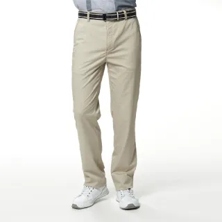 【Lynx Golf】男款彈性舒適棉麻素面款式平面休閒長褲(卡其色)