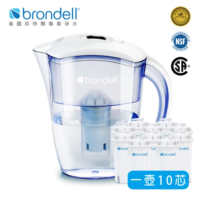 【Brondell】極淨白濾水壺+10入芯(共1壺10芯)