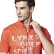 【Lynx Golf】男款吸濕排汗Lynx Spirit合身版抗UV網眼布料造型拉片短袖立領POLO衫/高爾夫球衫(橘色)