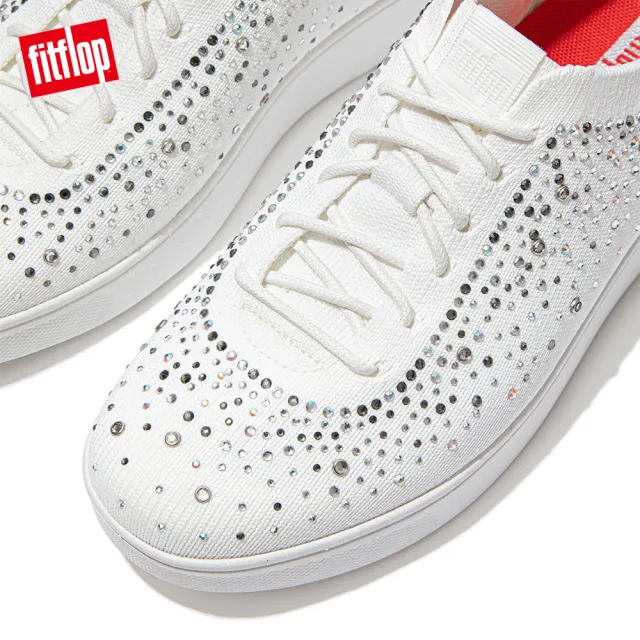 【FitFlop】RALLY OMBRE CRYSTAL KNIT SNEAKERS 運動風繫帶休閒鞋-女(都會白)