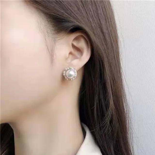 【Emi 艾迷】小香風 法式情懷氣質珍珠滾邊925銀針耳環