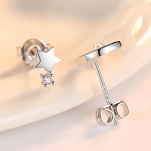 【Emi 艾迷】韓系 925銀針 絢麗輕綴點鑽星月 耳環