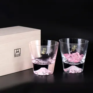 【田島硝子】富士山杯 日本手工吹製威士忌粉櫻款x櫻花款禮盒組 隨飲料變色 玻璃杯(TG21-015-2RPCS)
