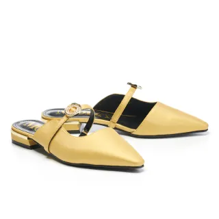 【MODA Luxury】古典優雅緞布圓形穿釦低跟穆勒拖鞋(黃)