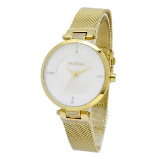 【MANGO】簡約時尚晶鑽米蘭帶腕錶-MA6763L-GD(香檳金/33mm)