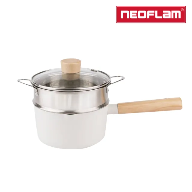 【NEOFLAM】韓國製FIKA系列鑄造單柄湯鍋16CM+不銹鋼蒸籠(IH爐適用/不挑爐具/含玻璃蓋)