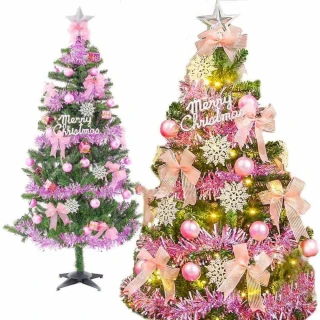 【摩達客】耶誕-5尺-150cm特仕幸福型裝飾綠色聖誕樹(浪漫粉紅佳人系配件/100燈LED燈暖白光*1/附控制器)