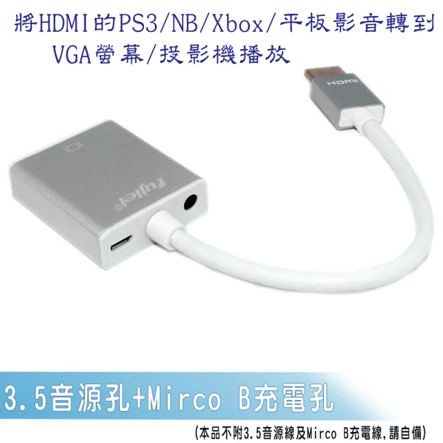 【Fujiei】HDMI TO VGA帶Audio音源孔鋁殼轉換線(HDMI轉VGA)