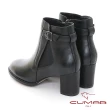 【CUMAR】擦色率性彈力異材質拼接粗跟短靴(黑色)