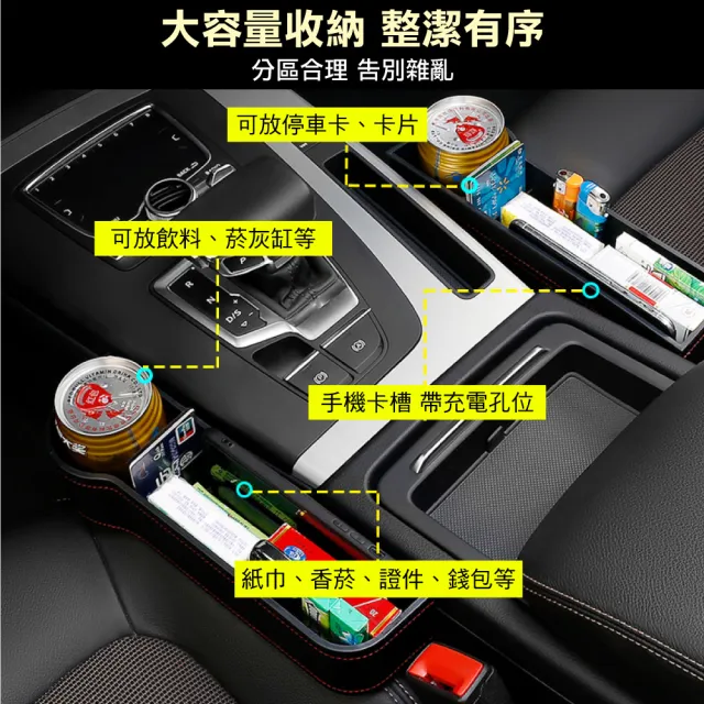 【新錸家居】高級皮革款★1入汽車座椅縫隙收納盒/車用水杯置物架(單放手機置物盒/充電線孔/放飲料/垃圾桶)