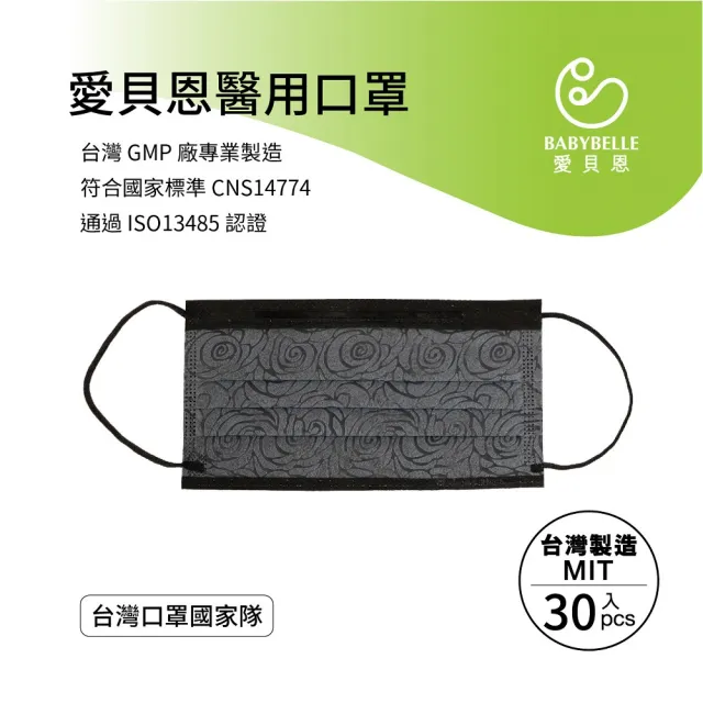 【愛貝恩】MIT雙鋼印成人醫用口罩-黑夜系列(30入)