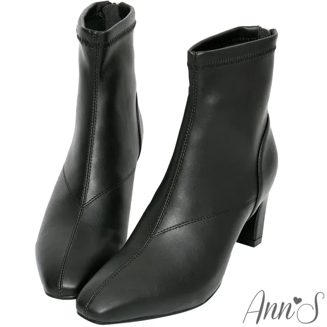 【Ann’S】充滿自信-美型貼腿剪裁方頭扁跟短靴6cm(黑)