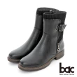 【bac】簡約率性異材質拼接釦帶平底短靴(黑色)