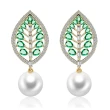 【Jpqueen】奢華金樹葉珍珠鏤空鋯石耳環(銀色)