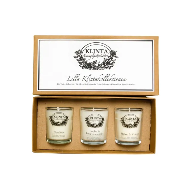【Klinta】香氛按摩蠟燭三件組禮盒-玫瑰&氣泡葡萄酒香草&暖薑馬鞭草(大豆蠟燭)