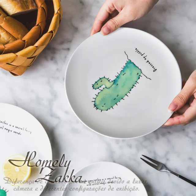 【Homely Zakka】北歐創意ins風植物陶瓷8吋餐盤/點心盤/牛排盤_3款任選(飯碗 湯碗 餐具 餐碗 盤子 器皿)
