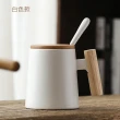 【優廚寶】日系簡約風木柄陶瓷杯 北歐無印風情侶對杯 /咖啡杯 馬克杯(附 不銹鋼勺 木質杯蓋)