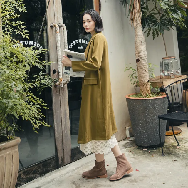 【Ann’S】高個子女孩看這裡-獨家方楦彈性絨布素面平底短靴-版型偏大(可可)