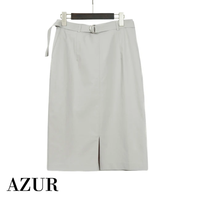 【AZUR】時尚風格窄裙-附腰帶-灰