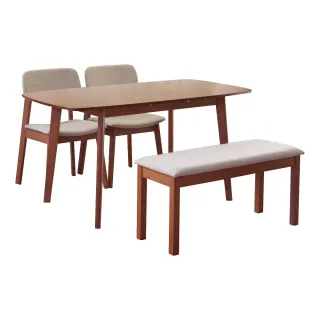 【RICHOME】亞妮莎120CM可延伸150CM餐桌椅組-一桌兩椅一長凳(2色)