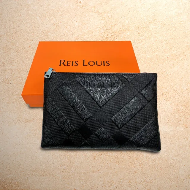 【REIS LOUIS 李斯路易斯】真皮 交錯牛皮手拿包(真皮包包 牛皮 手拿包)