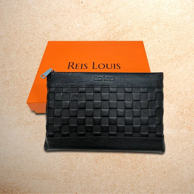 【REIS LOUIS 李斯路易斯】雙11 真皮 浮雕格紋牛皮手拿包(真皮包包 牛皮 手拿包)