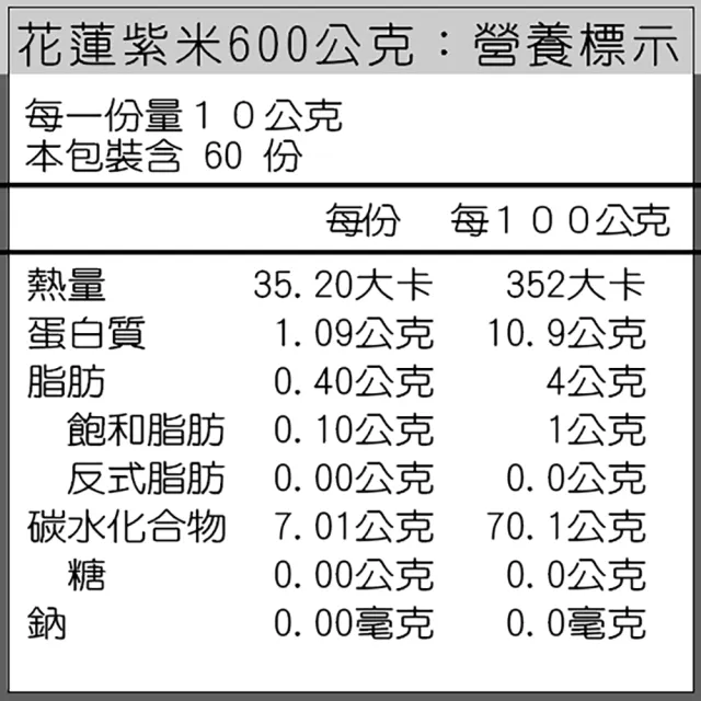 【夜陽米商行】花蓮紫米600公克(黑糯糙米)
