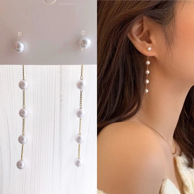 【Emi 艾迷】韓系925銀針性感迷人珍珠垂墜耳環