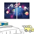 【24mama 掛畫】二聯式 油畫布 插圖 行星 兒童 線畫 無框畫-30x40cm(氣球女孩)