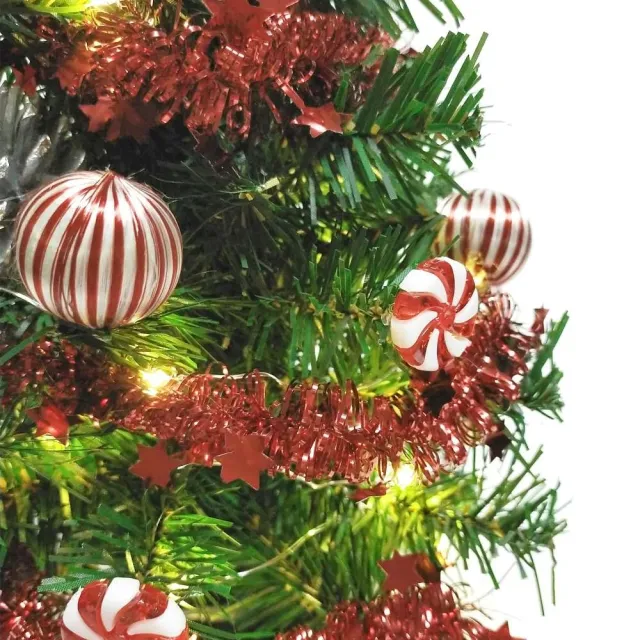 【摩達客】台製迷你1尺/30cm裝飾聖誕樹-薄荷糖果球銀松果系+LED20燈銅線燈(暖白光/USB電池兩用充電)