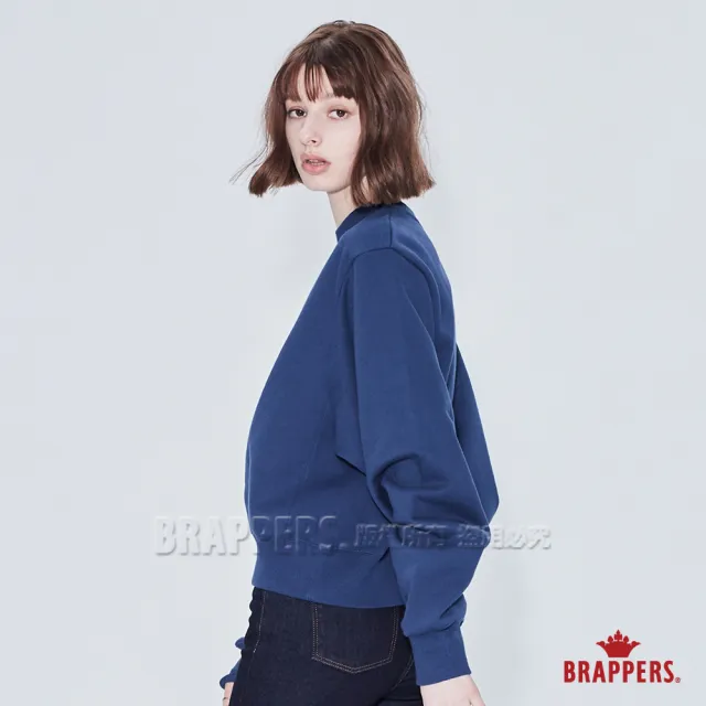 【BRAPPERS】女款 經典LOGO印花短版大學T(深藍)