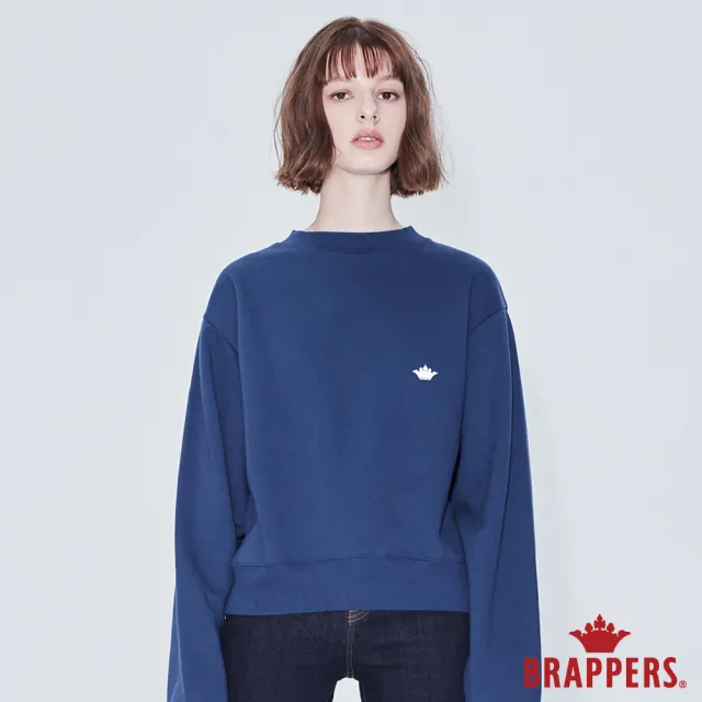 【BRAPPERS】女款 經典LOGO印花短版大學T(深藍)