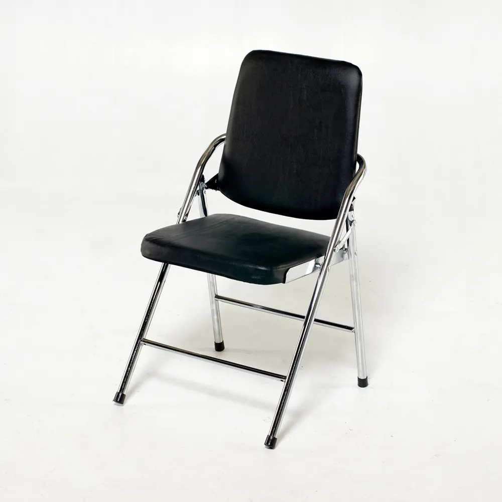 【HomeLong】電鍍白宮黑皮合椅(台灣製造坐感舒適折疊椅 會議椅)