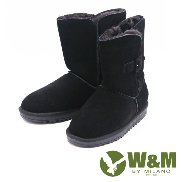 【W&M】保暖平底短筒雪靴 女鞋(黑)