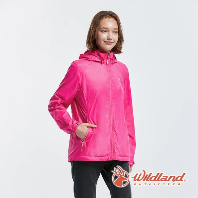 【Wildland 荒野】女 15D天鵝絨防風保暖外套-桃紅色 0A82919-09(防風/配色拉鍊/前鵞口袋/保暖外套)