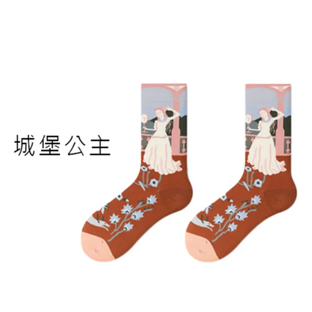 【OT SHOP】男女款棉質創意油畫藝術風中筒襪 M1098(街頭穿搭 創意油畫  學生襪 運動風 襪子)