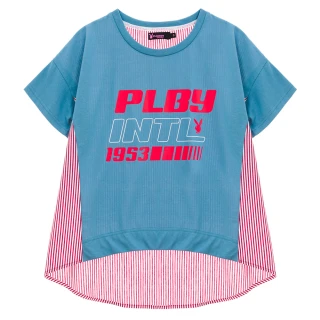 【PLAYBOY】拼接條紋印花T(藍色)