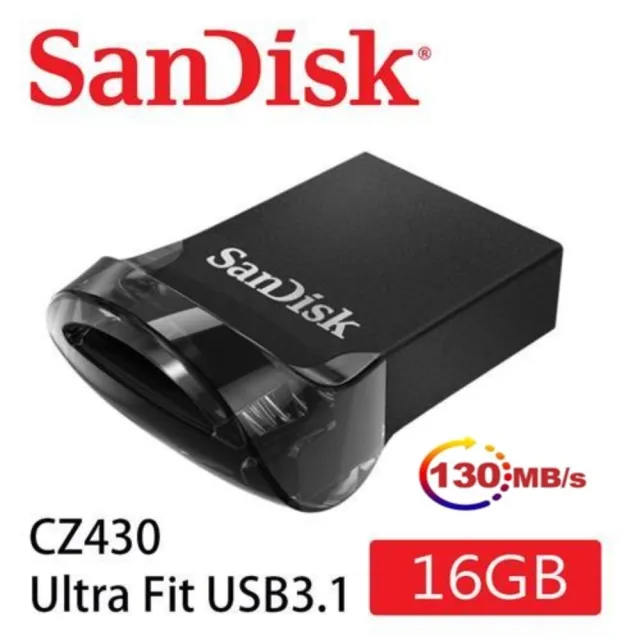 【SanDisk 晟碟】16GB  Ultra Fit USB3.1 隨身碟(原廠5年保固 130MB/s)