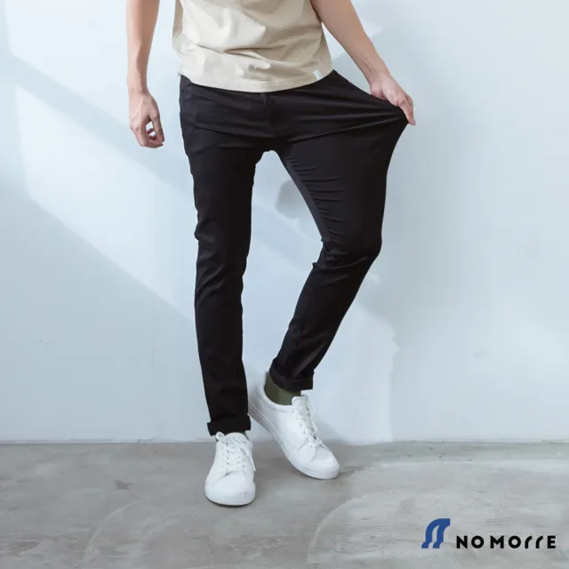 【NoMorre】黑色休閒褲 黑色長褲 超彈力 輕薄尼龍 窄管褲 M-3L 台灣現貨 #5486(黑色)