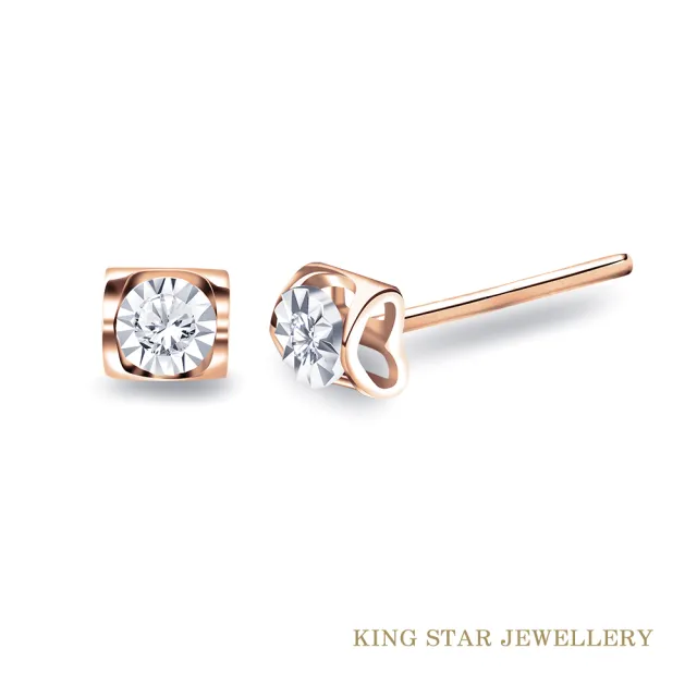 【King Star】心心相印18K玫瑰金鑽石耳環(總視覺效果40分)