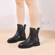 【MOM】真皮短靴 低跟短靴/真皮保暖機能簡約造型時尚低跟短靴(黑)