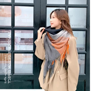 【HaNA 梨花】溫柔冬日印象韓國．拼色條紋線條渲染圍巾