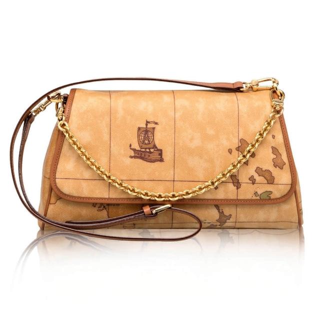 【Alviero Martini】義大利地圖包 2WAY鍊帶短把手提小側背包(地圖黃)