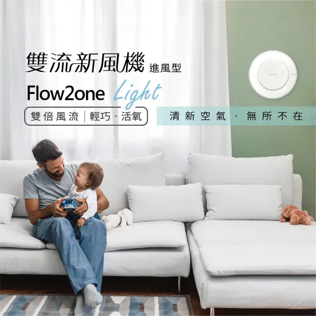 【SUNON 建準】Flow2one Light雙流新風空氣淨化機進風型F-AHR10T00