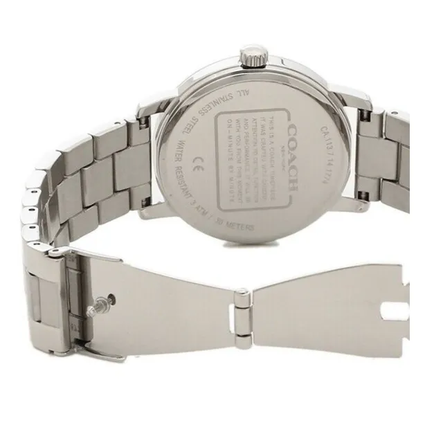 【COACH】氣質銀白馬車logo不鏽鋼錶帶時尚腕錶(14503493)